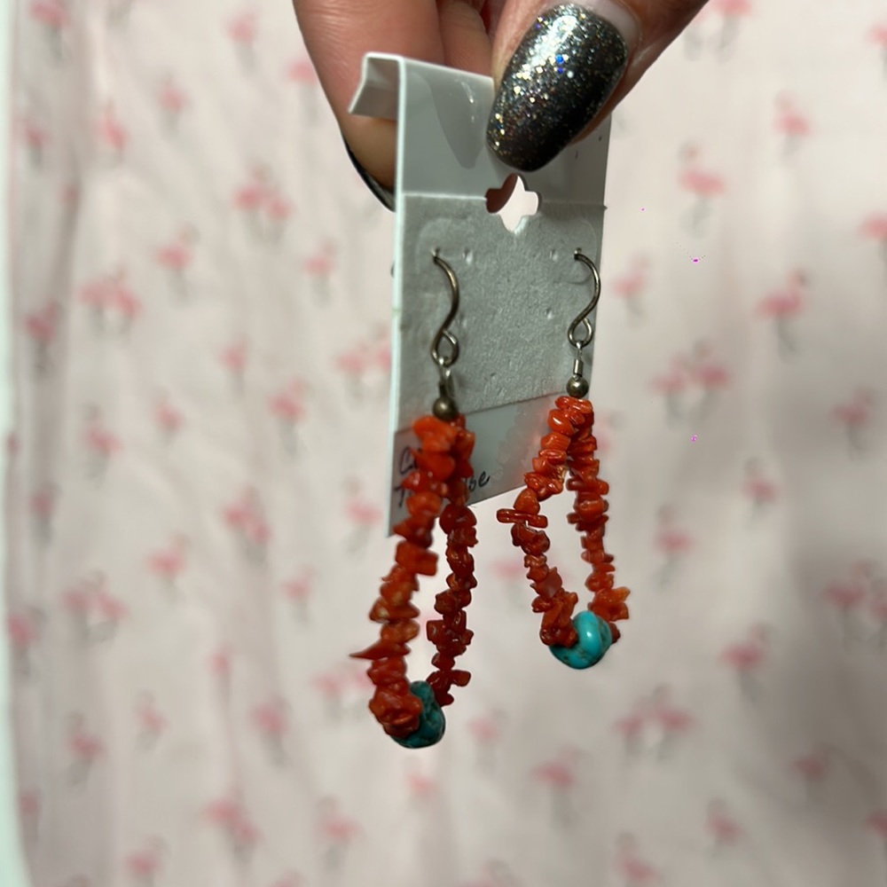 Vintage coral and turquoise earrings - Picture 3 of 5